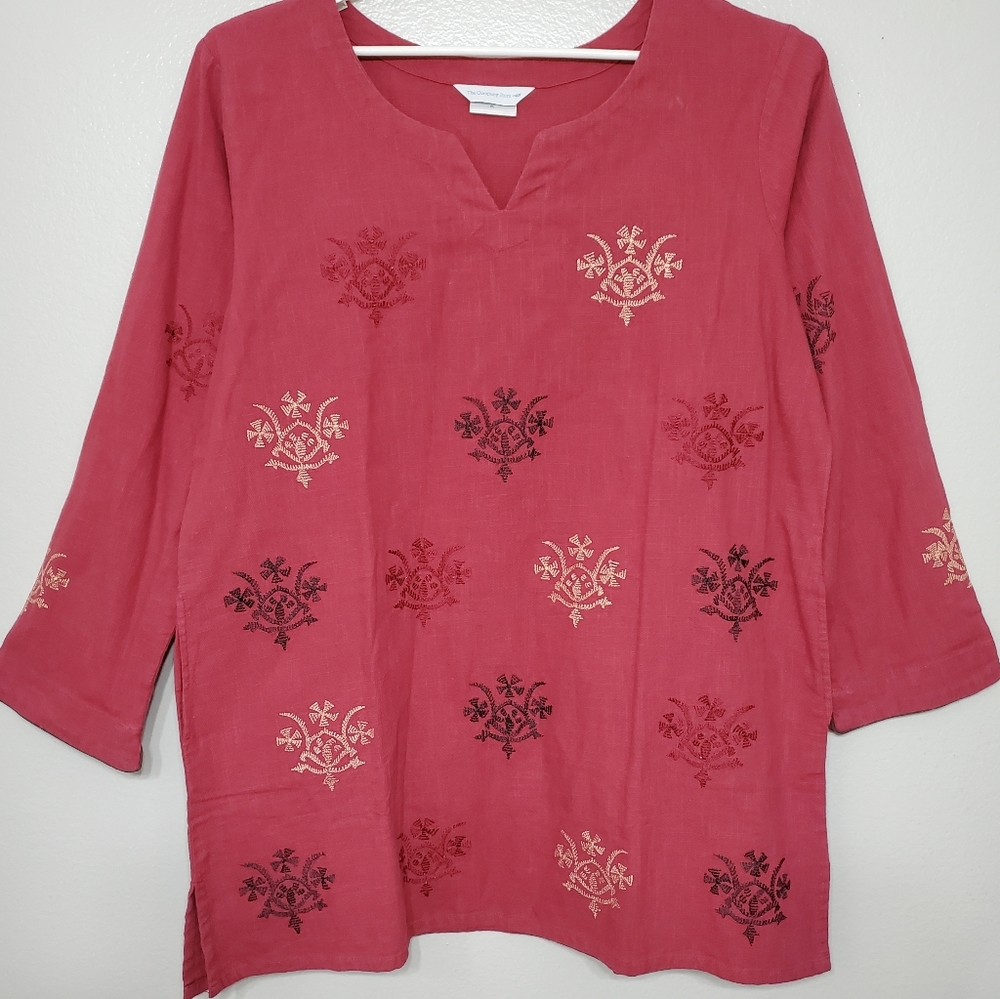 The Company Store Emborder Cotton Tunic Blouse Top